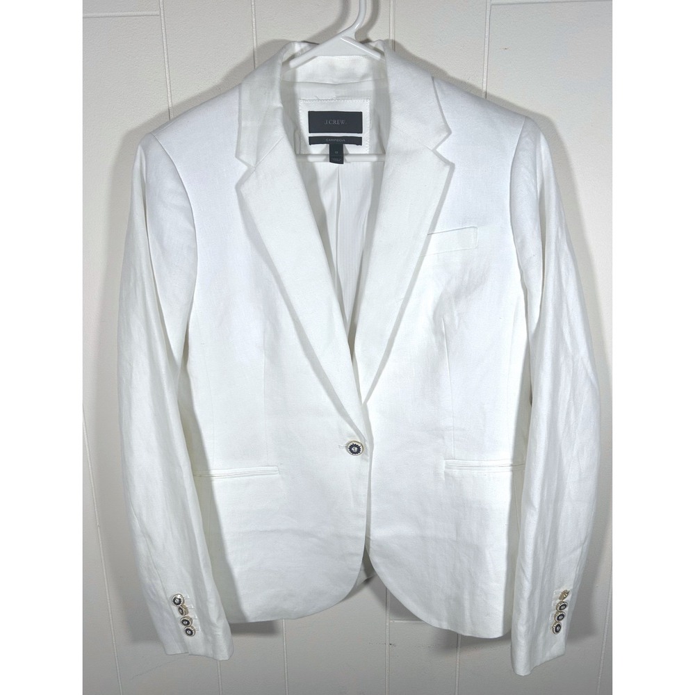 J.Crew Campbell White Linen Blazer Jacket Nautical Anchor Buttons 12